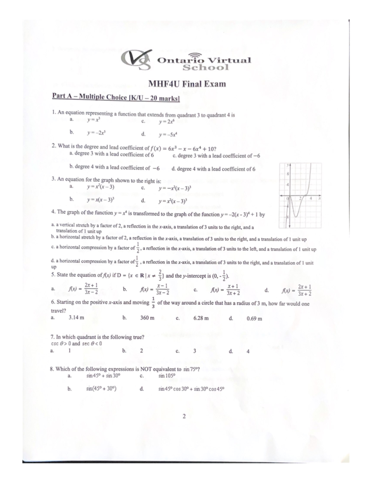 Ontario Virtual 2 - Math Test - Studocu