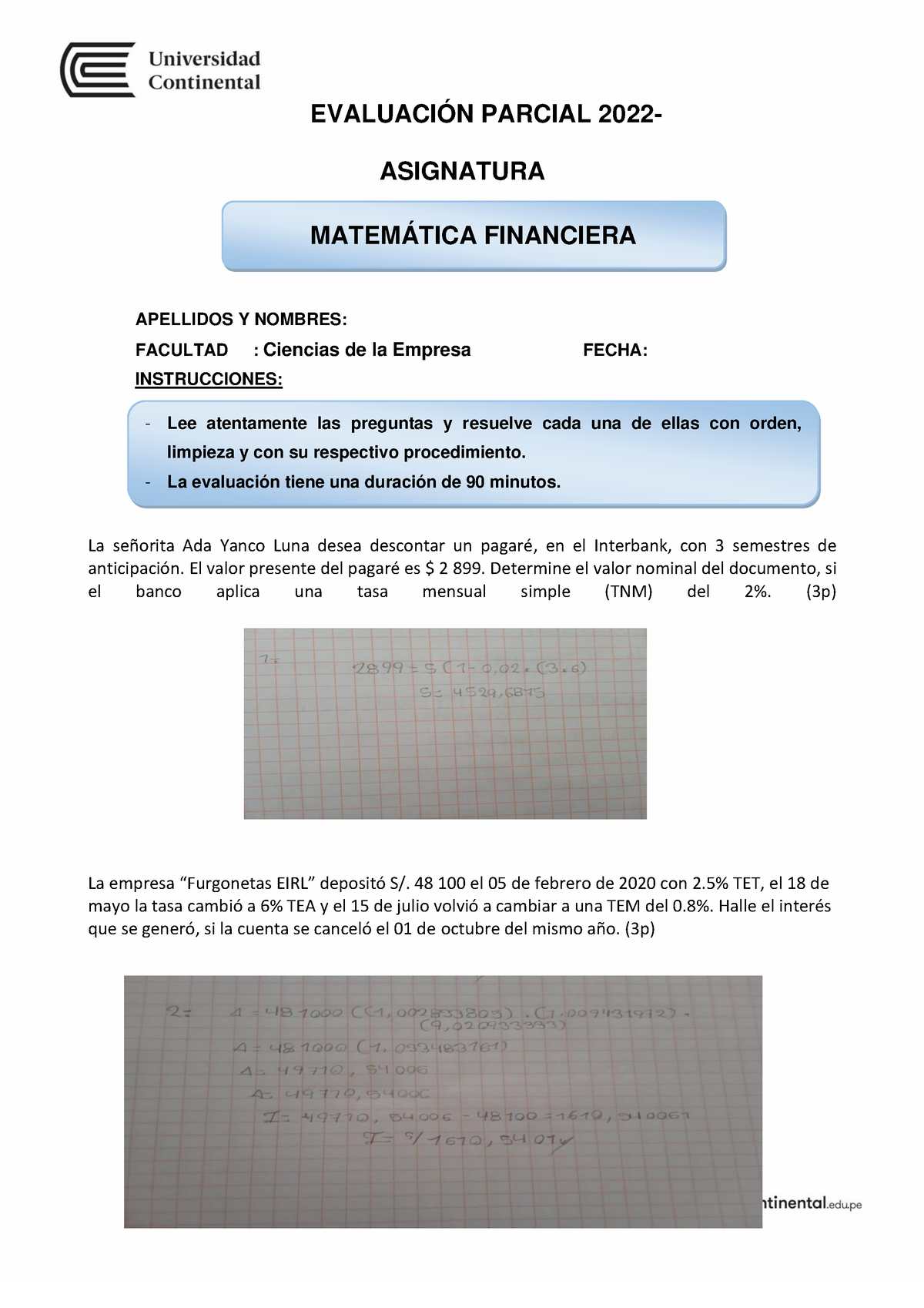 Examen Parcial (B) - Resuelto - EVALUACIÓN PARCIAL 20 22 - ASIGNATURA ...