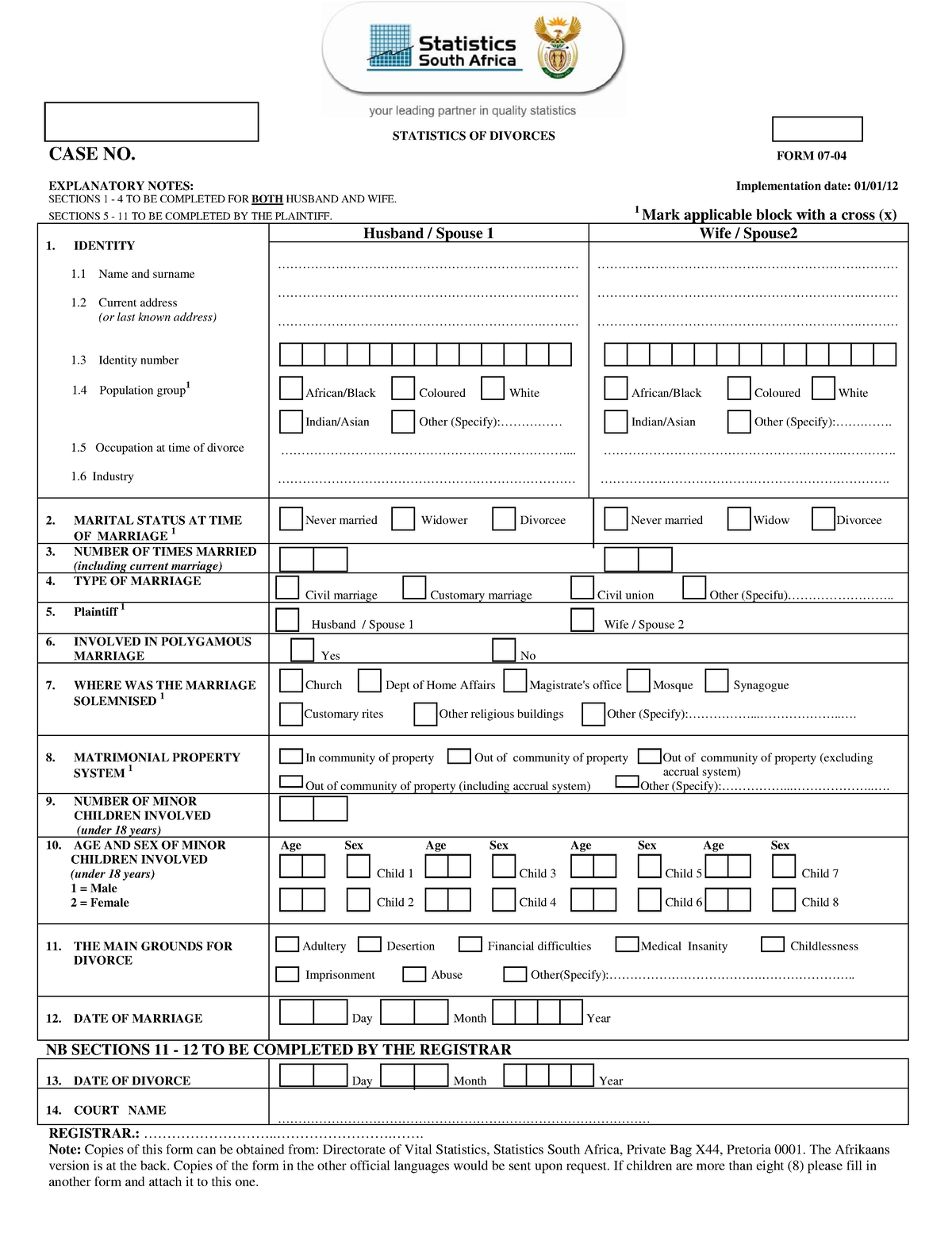 2012 Divorces Statistics Form STATISTICS OF DIVORCES CASE NO FORM 07   Thumb 1200 1553 