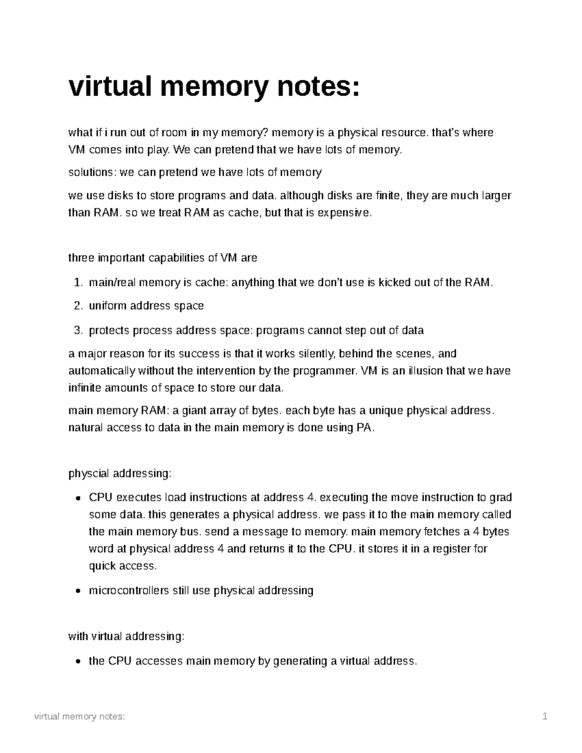 Virtual memory notes virtual memory notes what if i run out of room