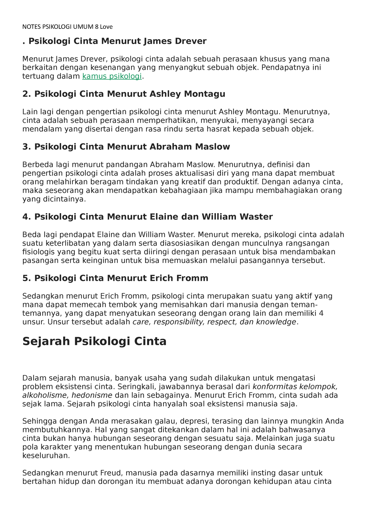 Notes Psikologi UMUM 8 Love - NOTES PSIKOLOGI UMUM 8 Love . Psikologi ...