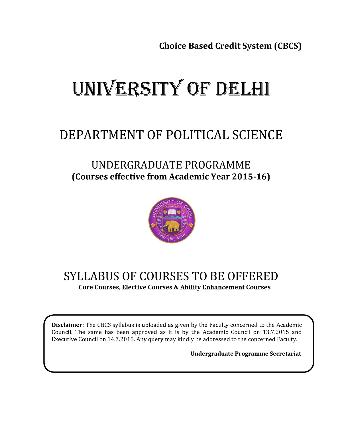 BA Hons Political Science - B.A.(Hons.) Pol. Science - Delhi University ...