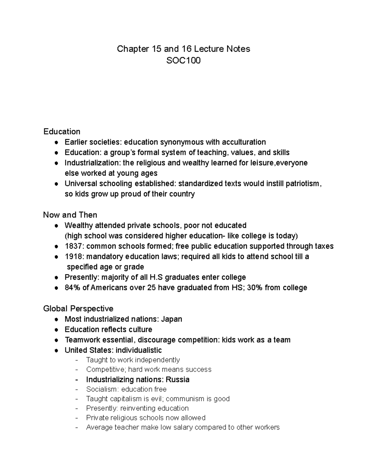 Chapter 15 and 16 Lecture Notes - Chapter 15 and 16 Lecture Notes SOC ...