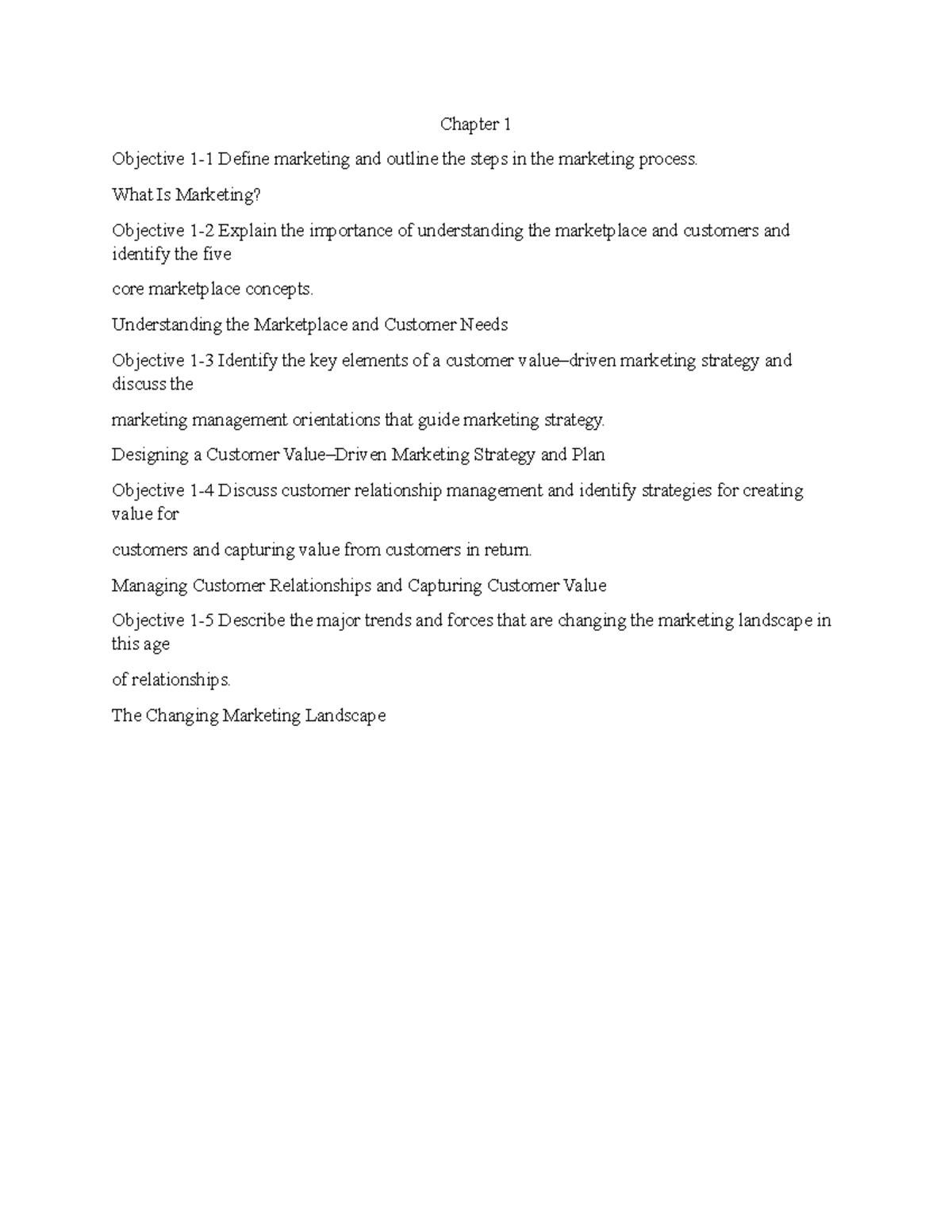 Marketing Notes - Chapter 1 Objective 1-1 Define marketing and outline ...