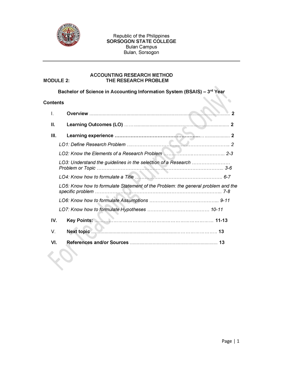 Module 2 The Research Problem Republic Of The Philippines Sorsogon State College Bulan 8774