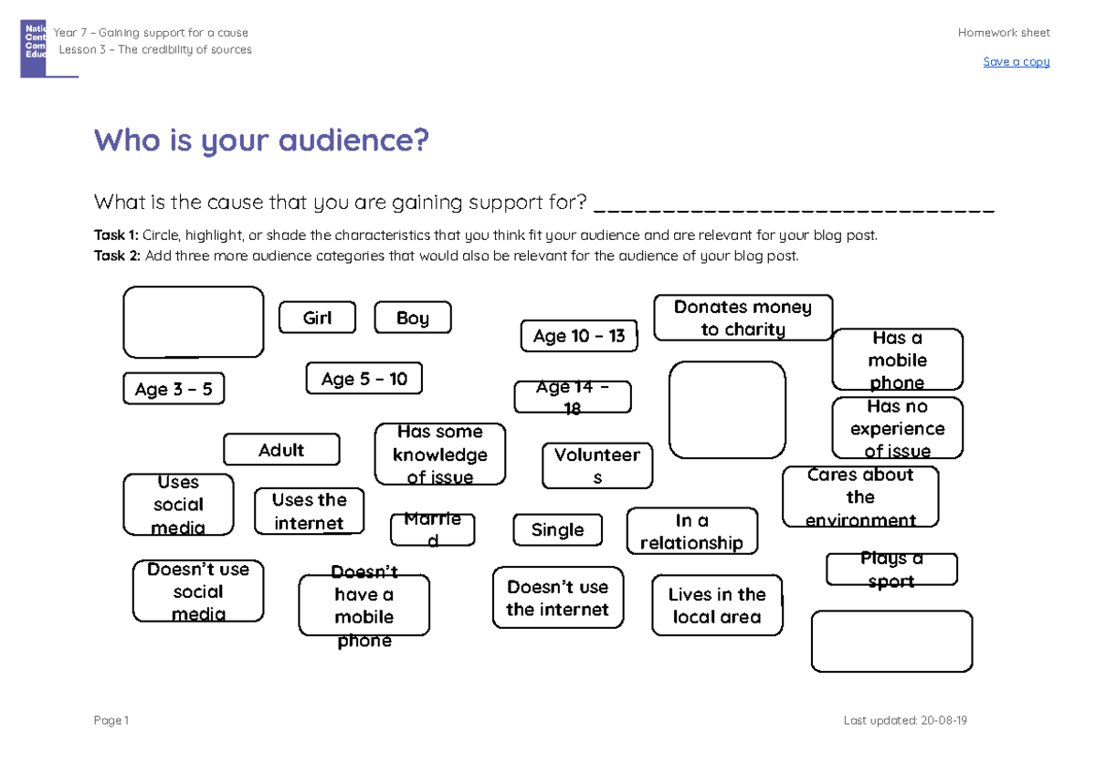 L3 Homework – Using media – Y7 - Year 7 – Gaining support for a cause ...