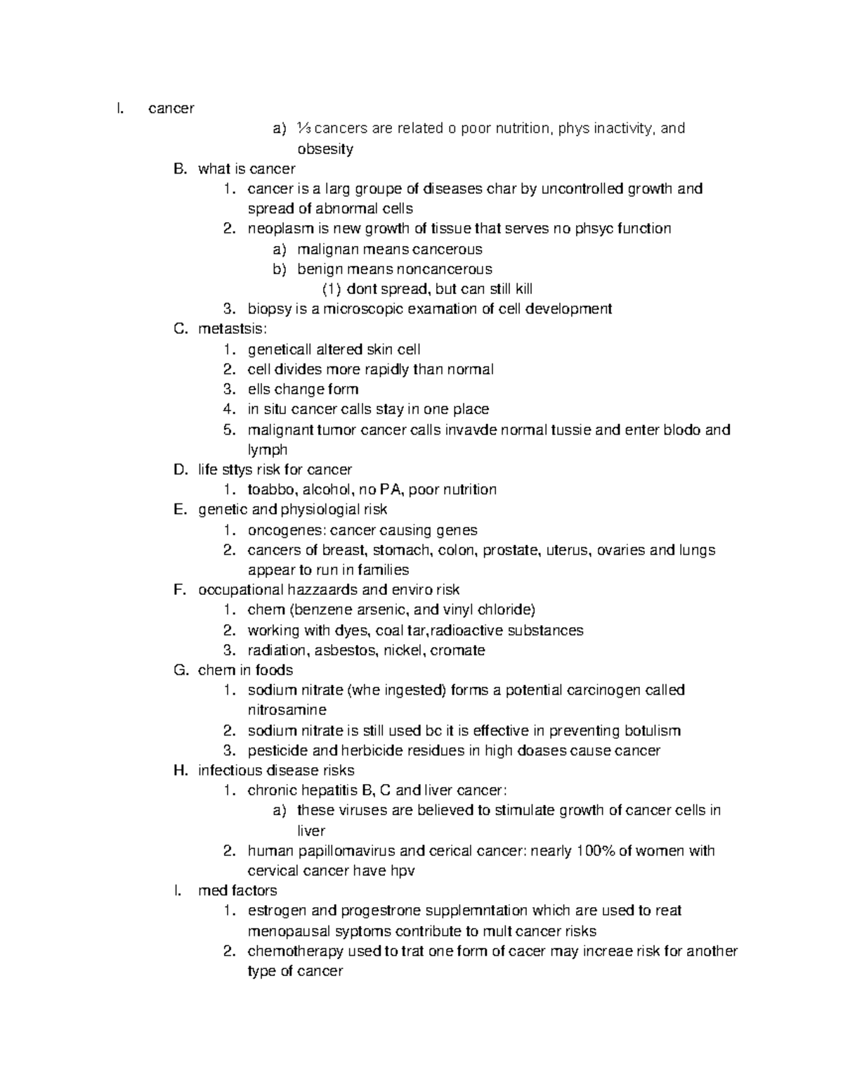 Copy of ch 16 Cancer - Lecture notes ch 16 - I. cancer a) ⅓ cancers are ...