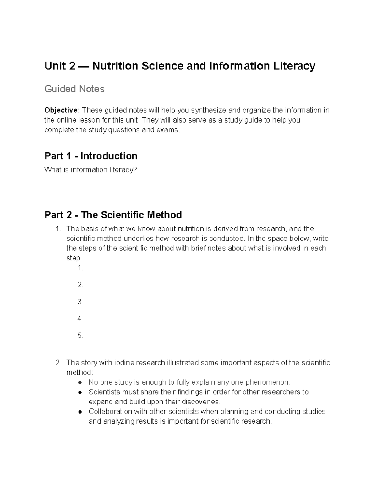 Unit 2 Guided Notes - Unit 2 — Nutrition Science And Information ...