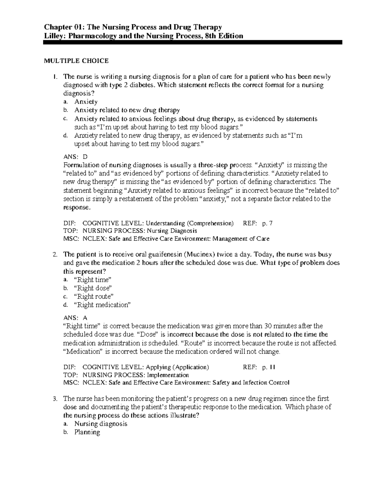 Chapter 1 Question Practice - Chapter 01: The Nursing Process And Drug ...