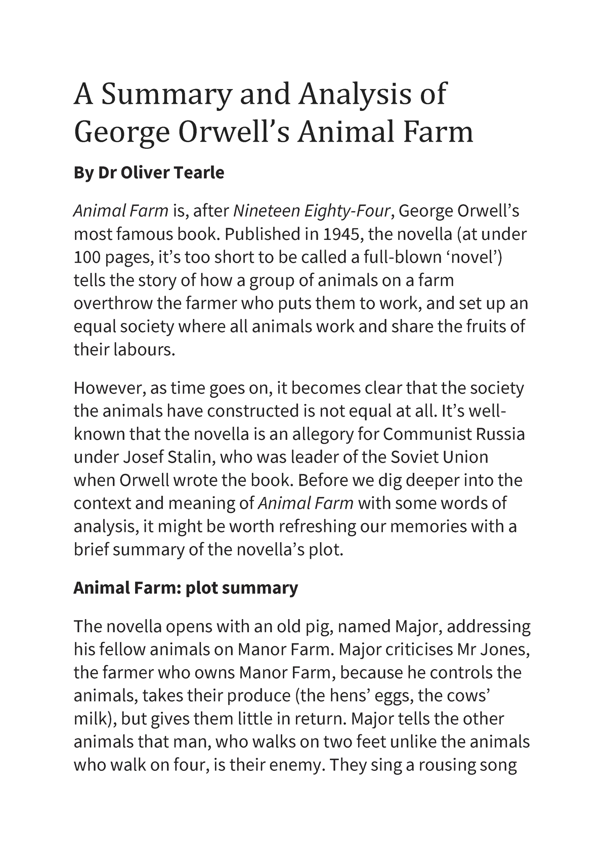 summary of animal farm essay