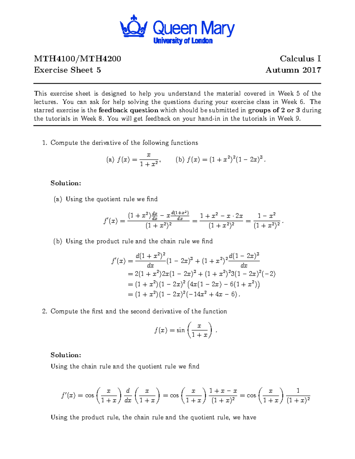 Coursework 05 Solutions - MTH4100/MTH4200 Exercise Sheet 5 Calculus I ...