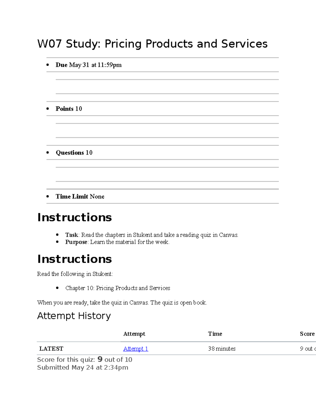 w07 assignment define the pricing strategy