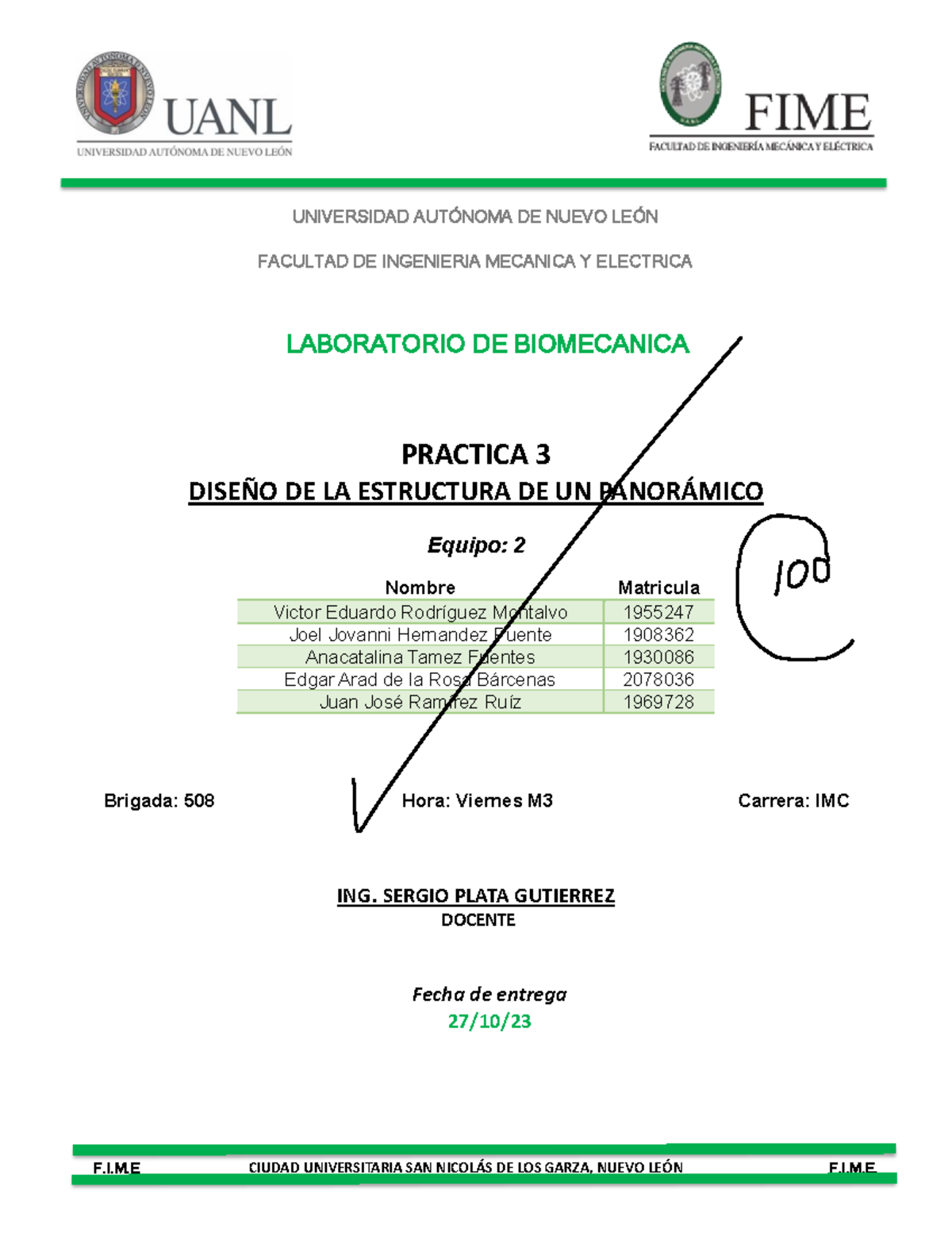 P3 LB Biomecanica EQ2 - Practicas de laboratorio - PRACTICA 3 DISEÑO DE ...