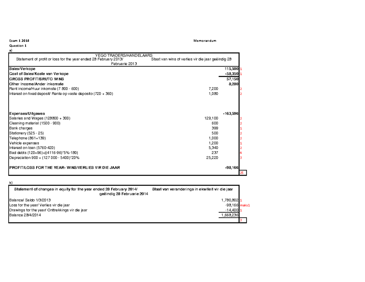 Exam 1 2014, questions and answers - Exam 1 2014 Question 1 a ...