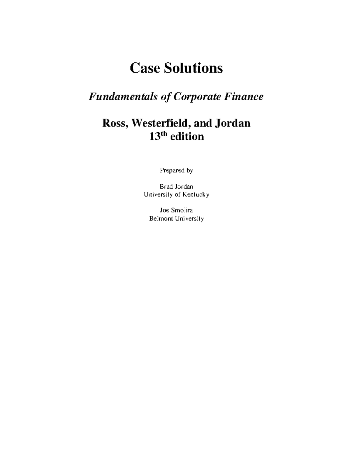 Ross, Westerfield & Jordan Case solutions Fundamentals of Corporate