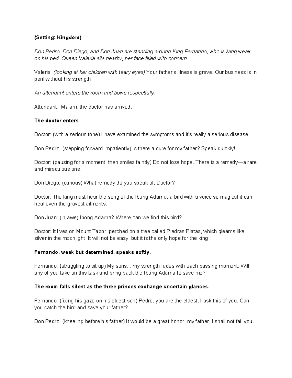 Ibong-adarna - ibong adarna script - (Setting: Kingdom) Don Pedro, Don ...