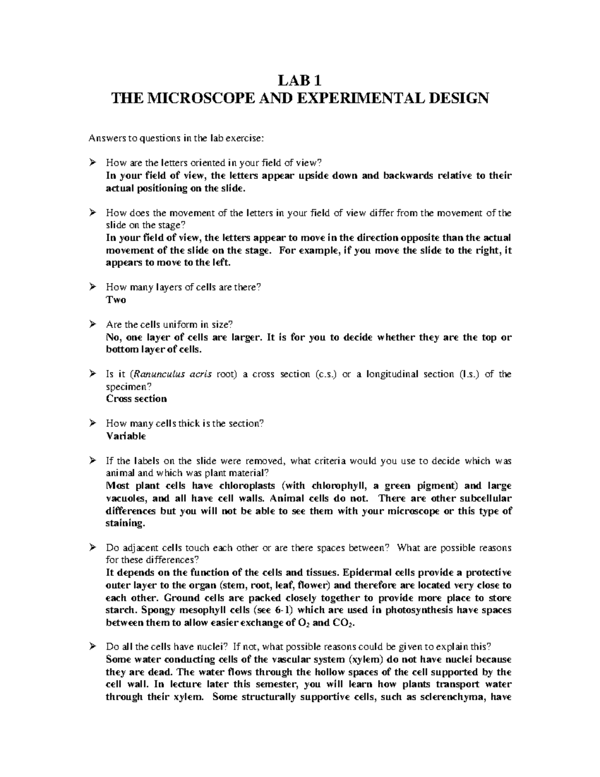 Lecture notes, lecture 1-5 rn - LAB 1 THE MICROSCOPE AND EXPERIMENTAL ...