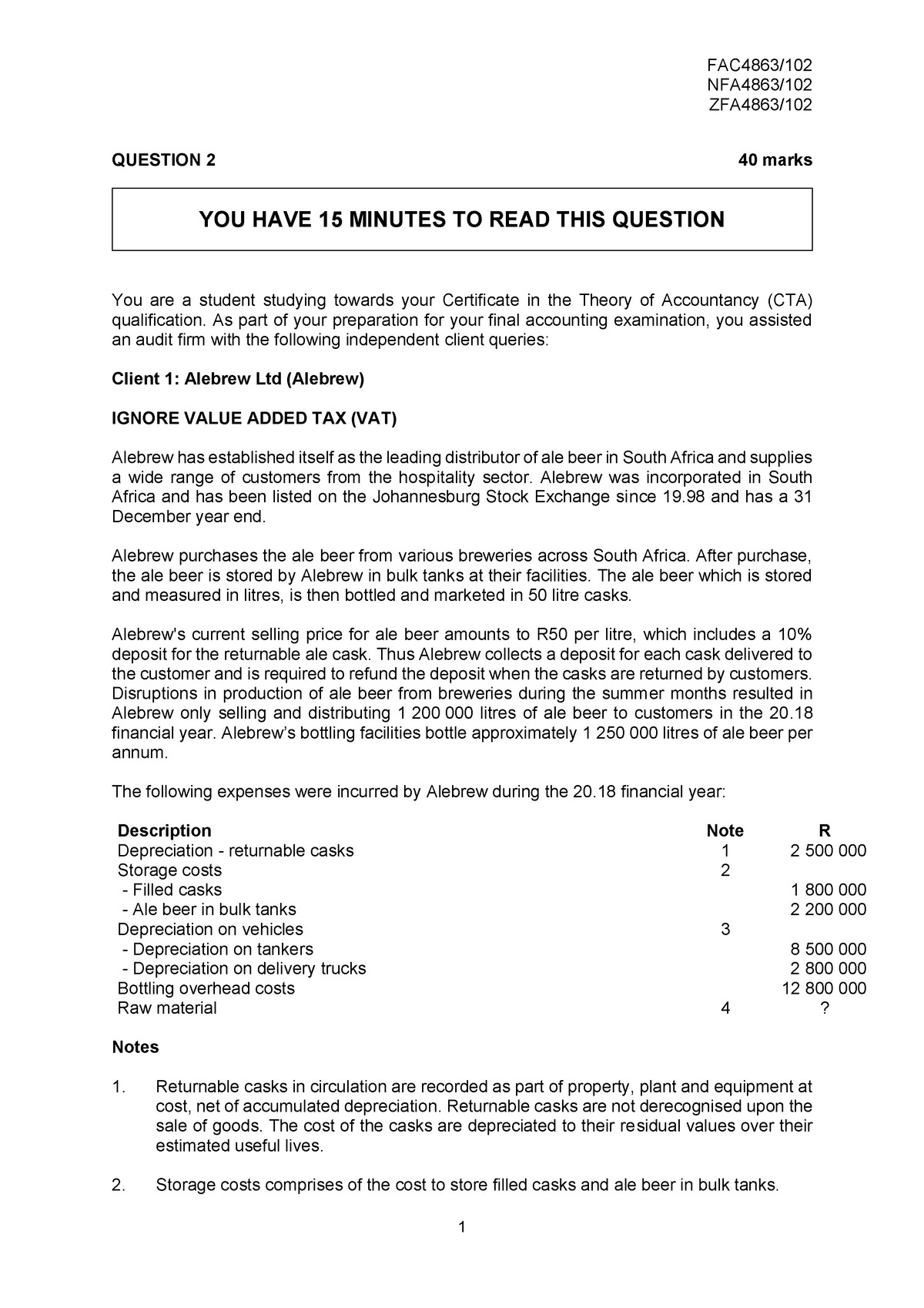 FAC4863 Test 1 2019 - NFA4863/ ZFA4863/ QUESTION 2 40 Marks YOU HAVE 15 ...