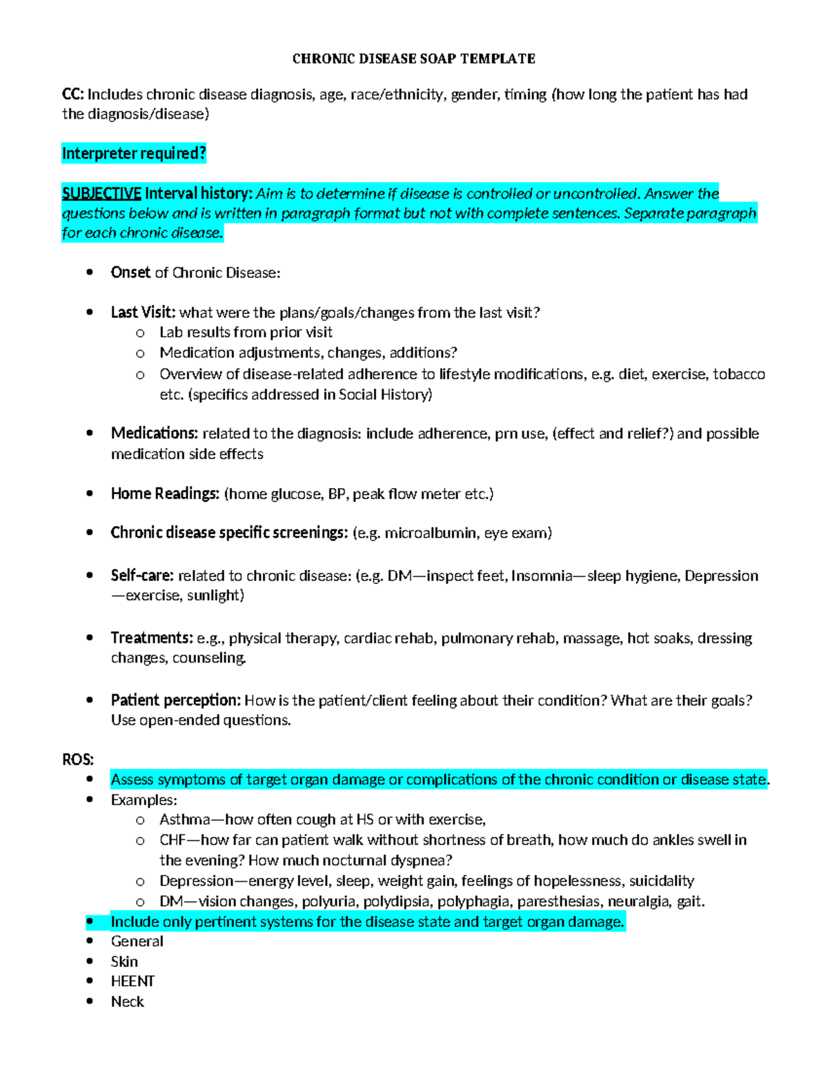 Chronic disease SOAP template Updated CHRONIC DISEASE SOAP TEMPLATE