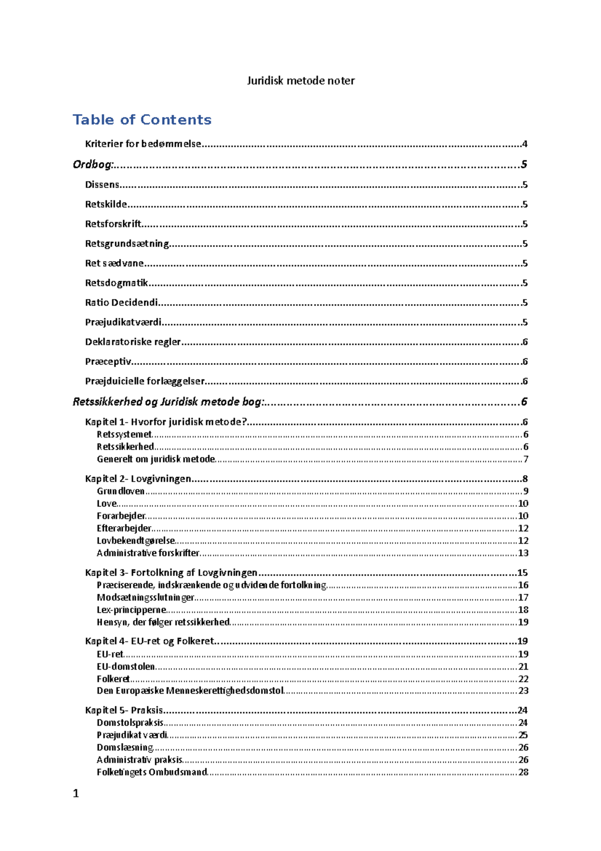 Juridisk Metode Noter - Juridisk Metode Noter Kriterier For - Studocu