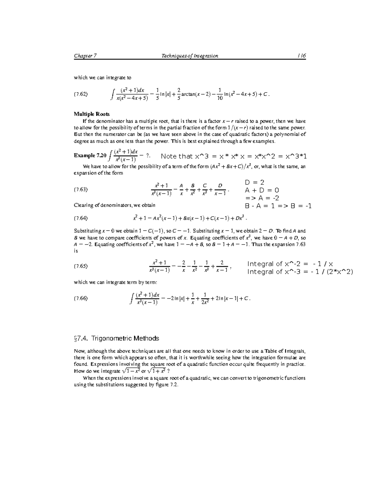 Multiple Equal Roots - Chapter 7 Techniques of Integration 116 which we ...