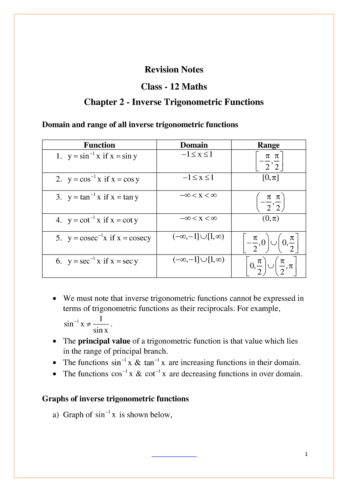 Upsc2 - Mindmapbasics - ####### Revision Notes ####### Class - 12 Maths ...