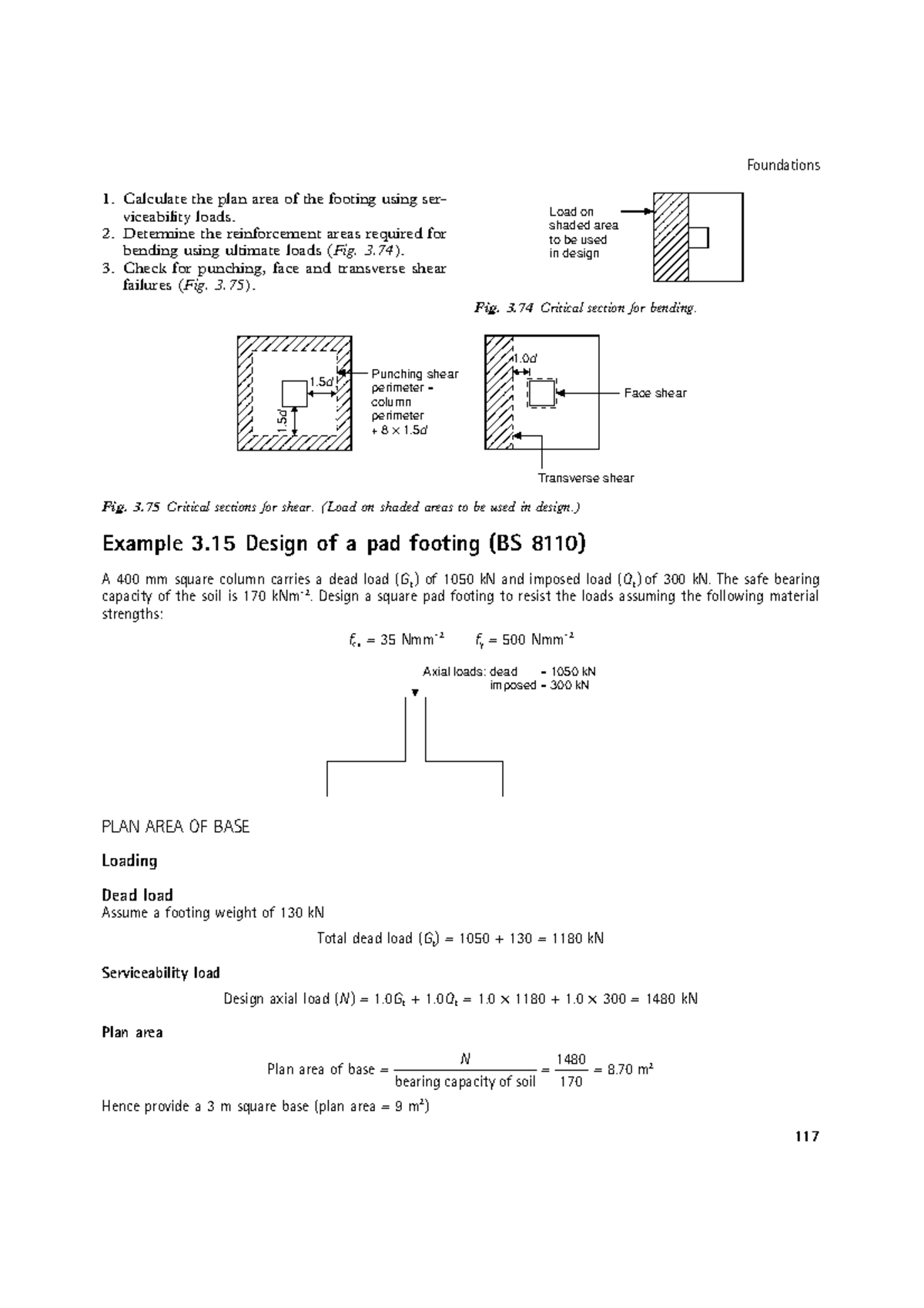 Strength of materials Foundations Example 3 Design of a pad footing