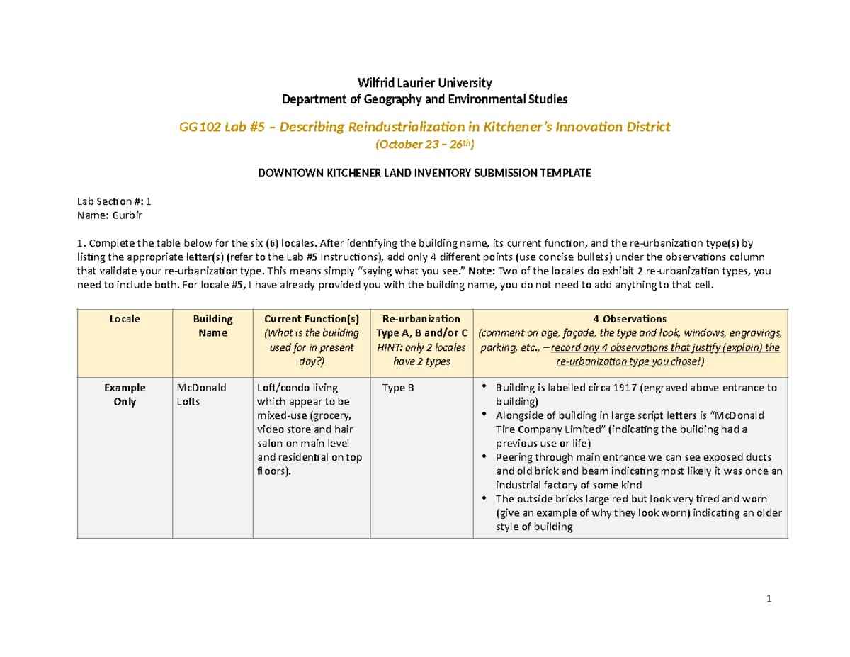 GG102 Lab 5 Lab 5 Wilfrid Laurier University Department of