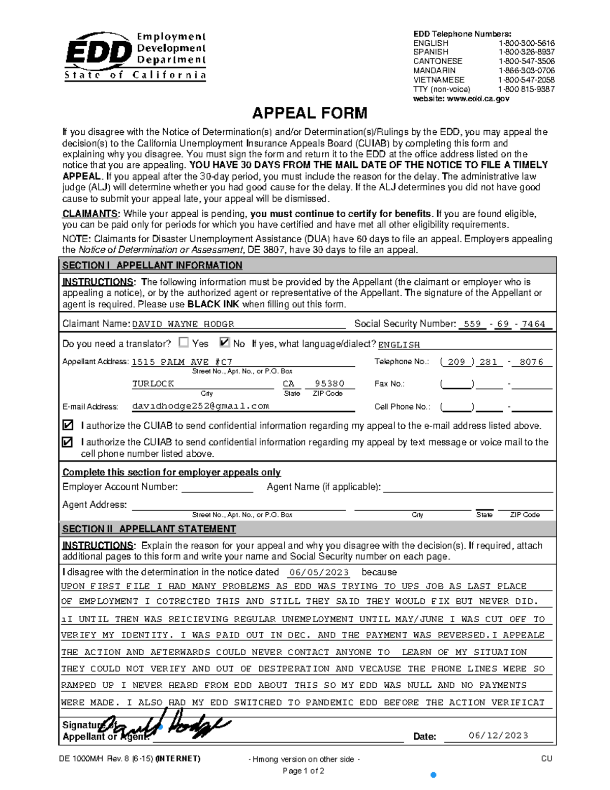 De1000mh - Planogram - EDD Telephone Numbers: ENGLISH 1-800-300 ...