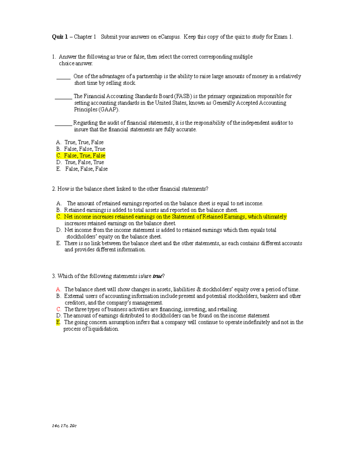 Quiz 1 - Practice Quiz For Accounting 229 With Correct Answers ...