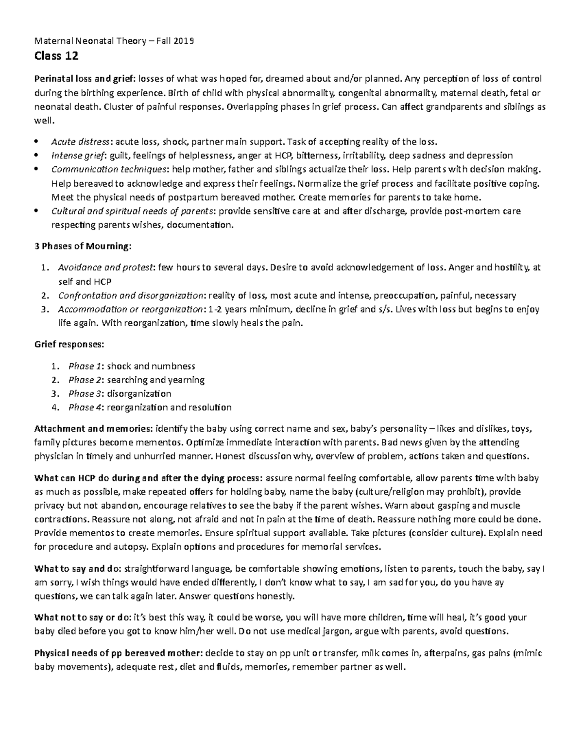 Maternity Class 12 notes Maternal Neonatal Theory Fall 2019 Class