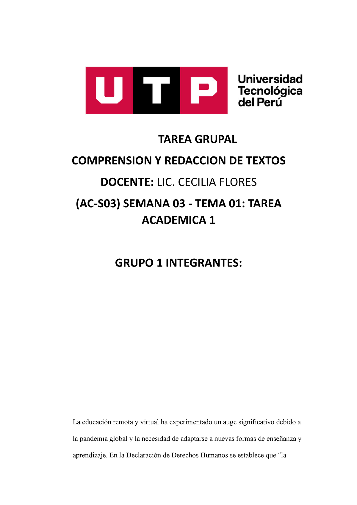 Semana 03 - Tema 01 Tarea Tarea Académica 1 - TAREA GRUPAL COMPRENSION ...