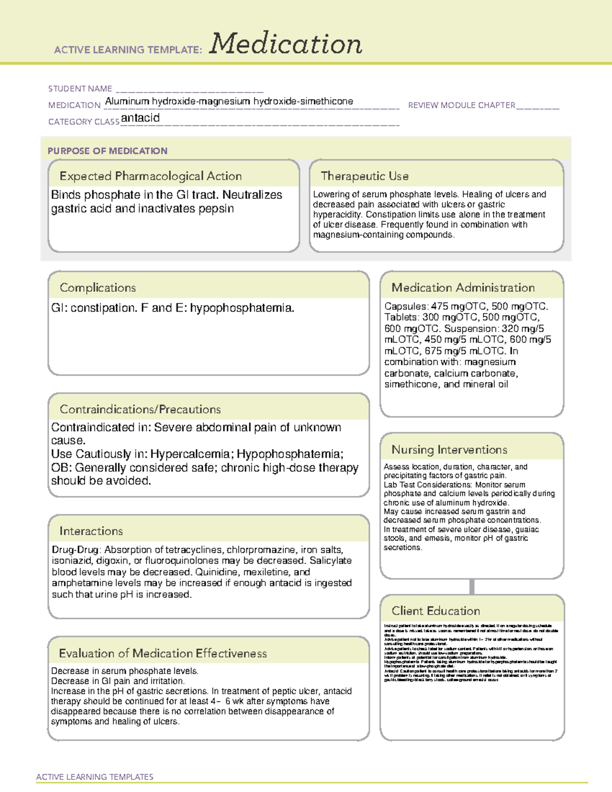 Aluminum hydroxidemagnesium hydroxidesimethicone ACTIVE LEARNING