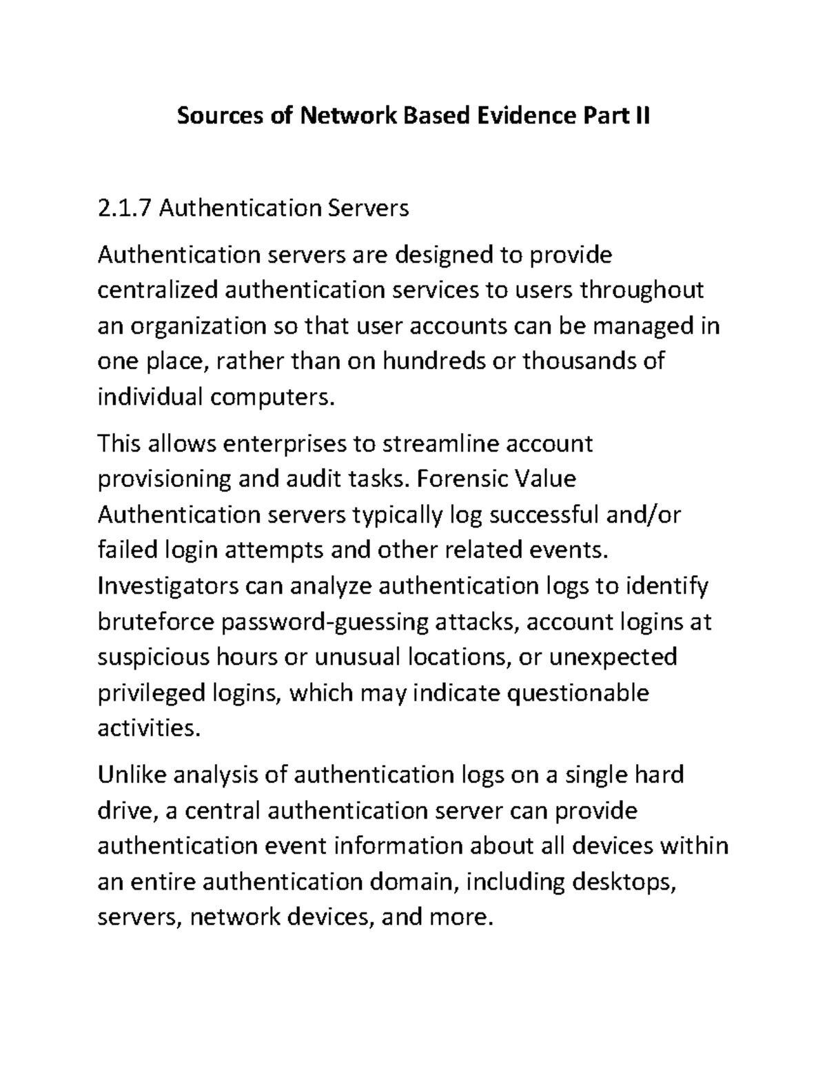Sources of Network Based Evidence Part II - 1 Authentication Servers ...