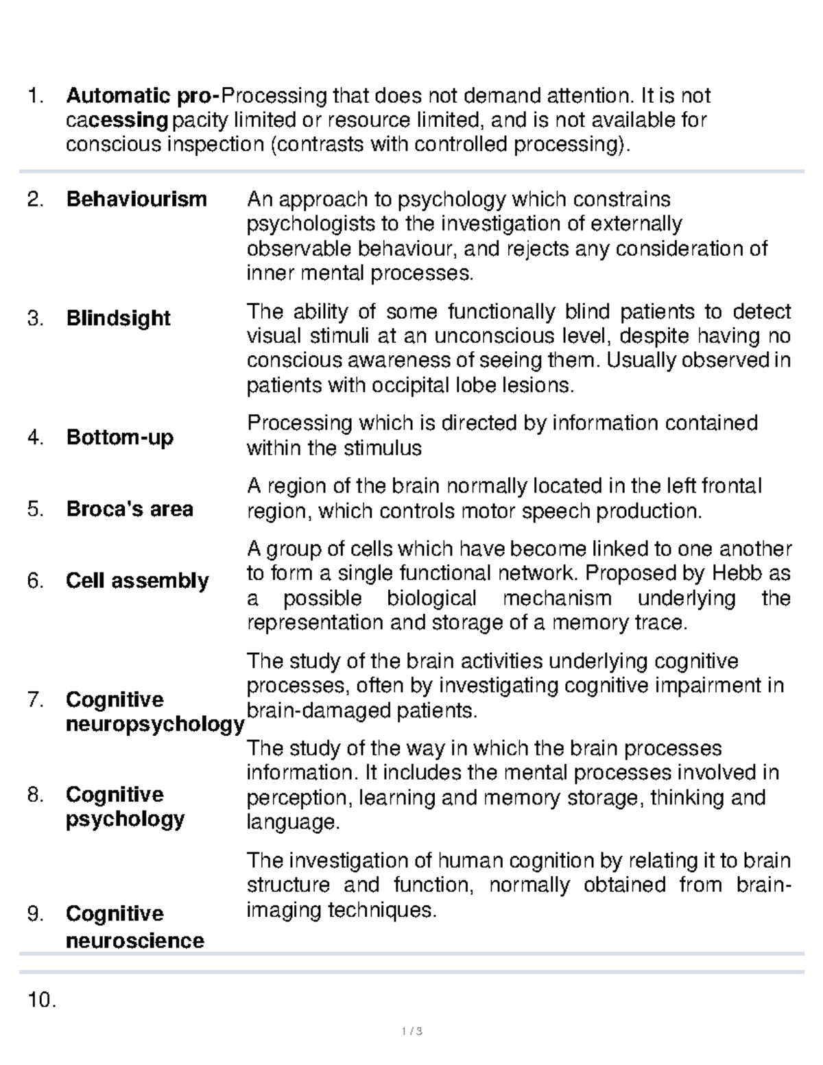 Cognitive psychology notes 1 / 3 Automatic pro Processing that does
