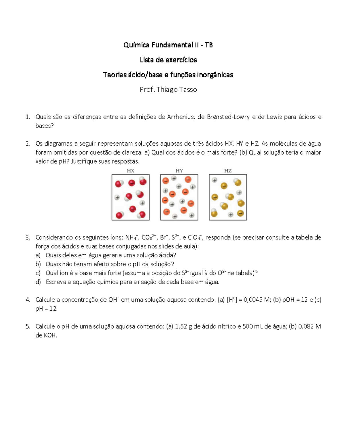 Lista De Exercícios Teorias Acido Base QuÌmica Fundamental Ii Tb