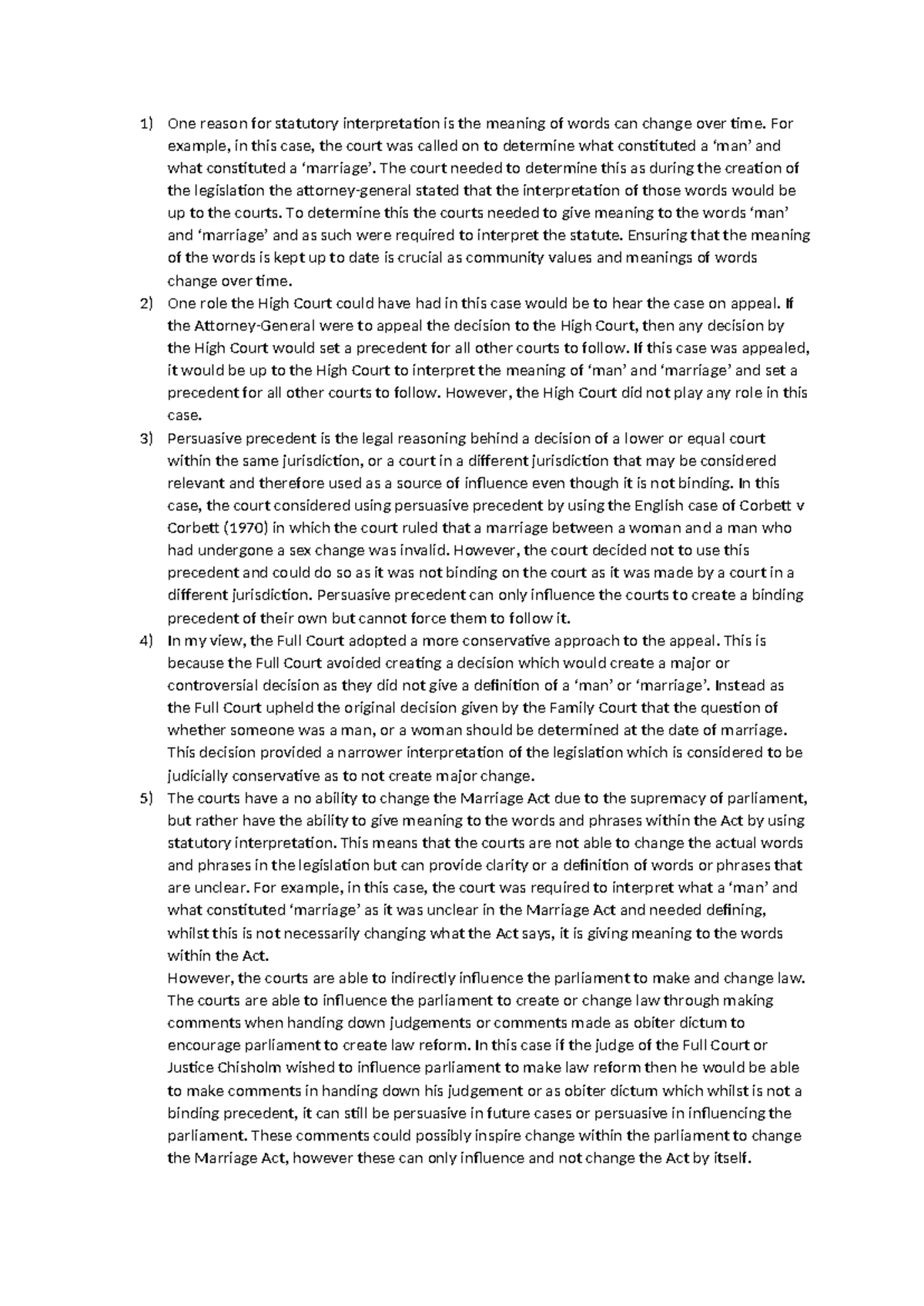 Chapter 14 Questions Lewis One reason for statutory interpretation is