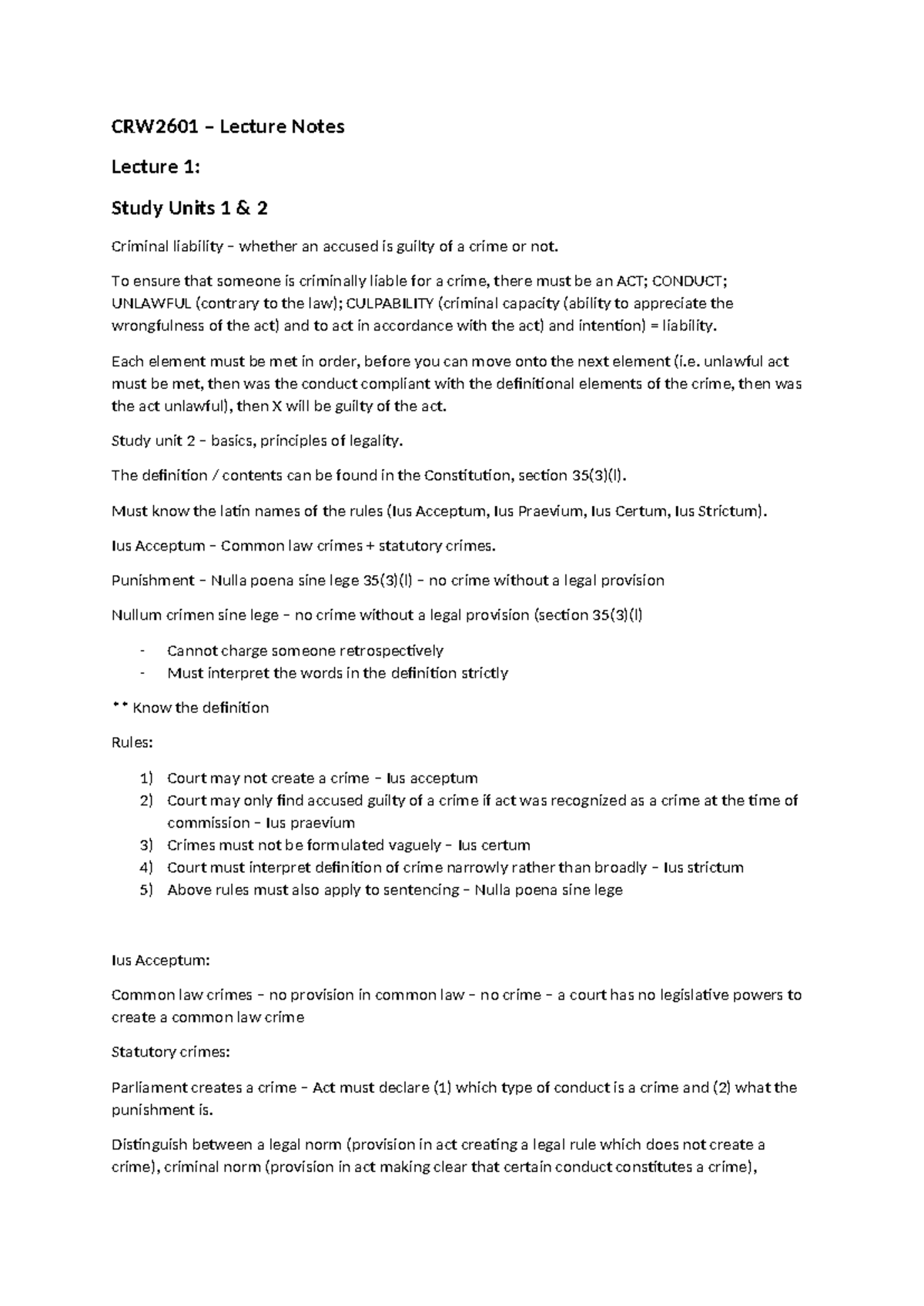 CRW2601 - Lecture Notes - CRW2601 – Lecture Notes Lecture 1: Study ...