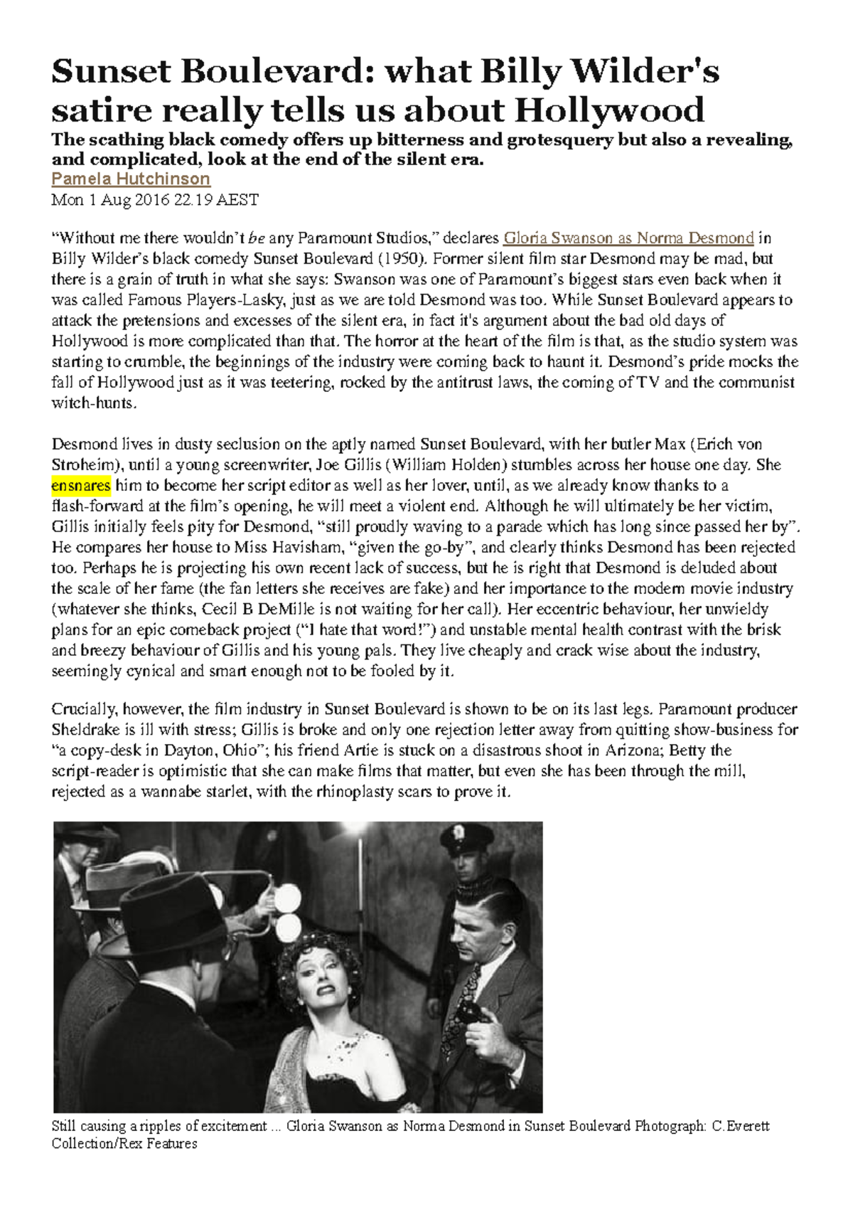 Sunset Boulevard - Hutchinson Article - context - Sunset Boulevard ...