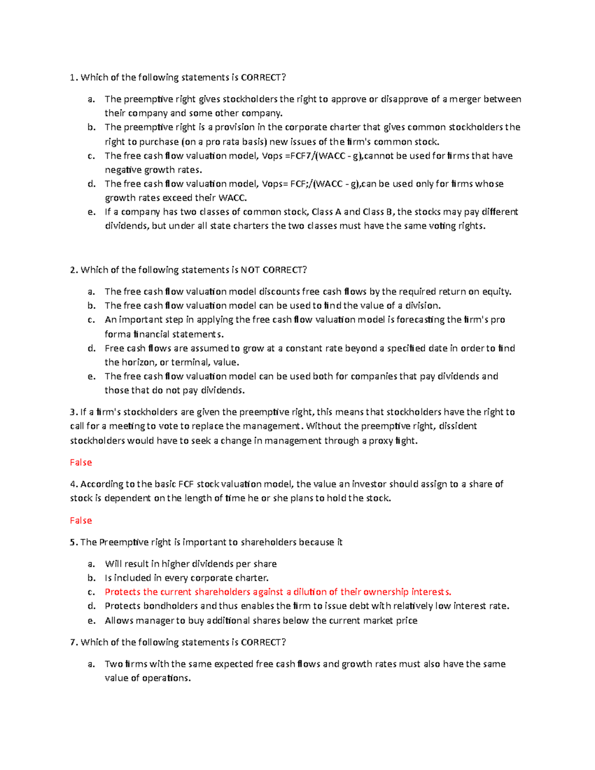 Corporate and stock Valuation - Which of the following statements is ...