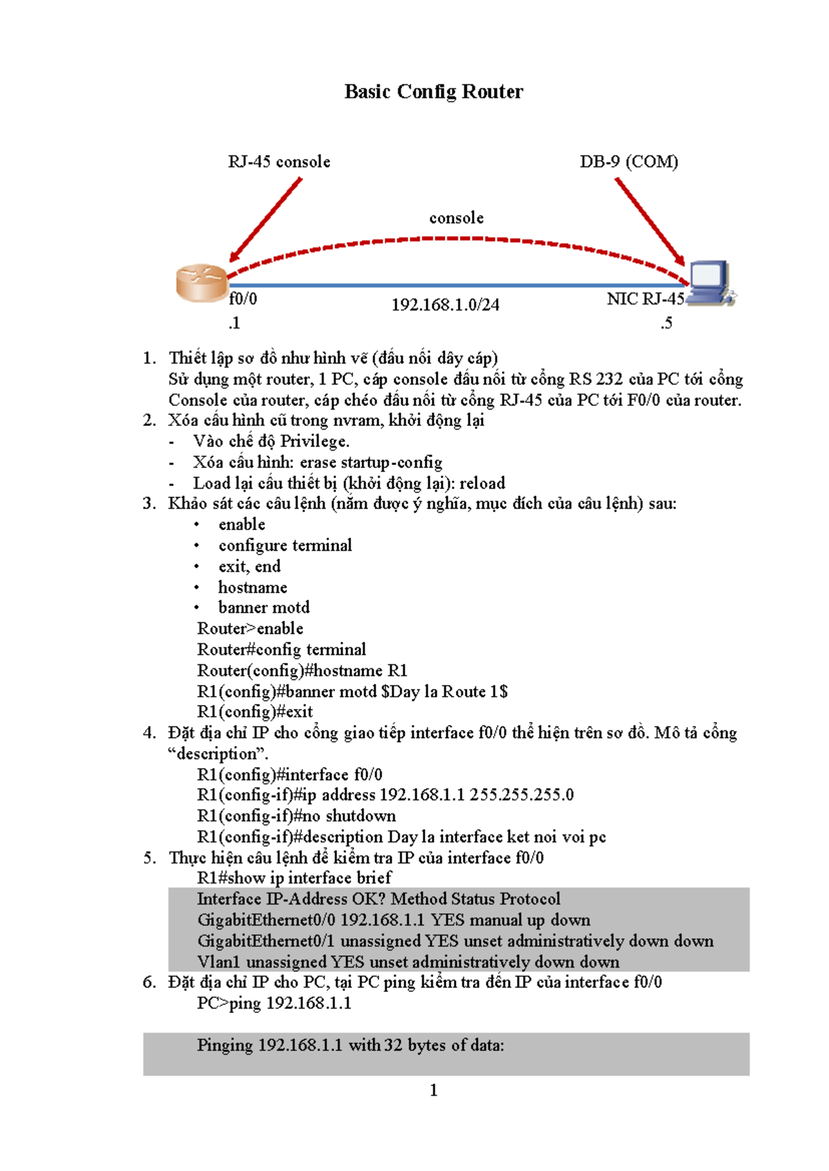 B1. Cau hinh co ban - Mang máy tính - Basic Config Router 1. Thiết lập ...