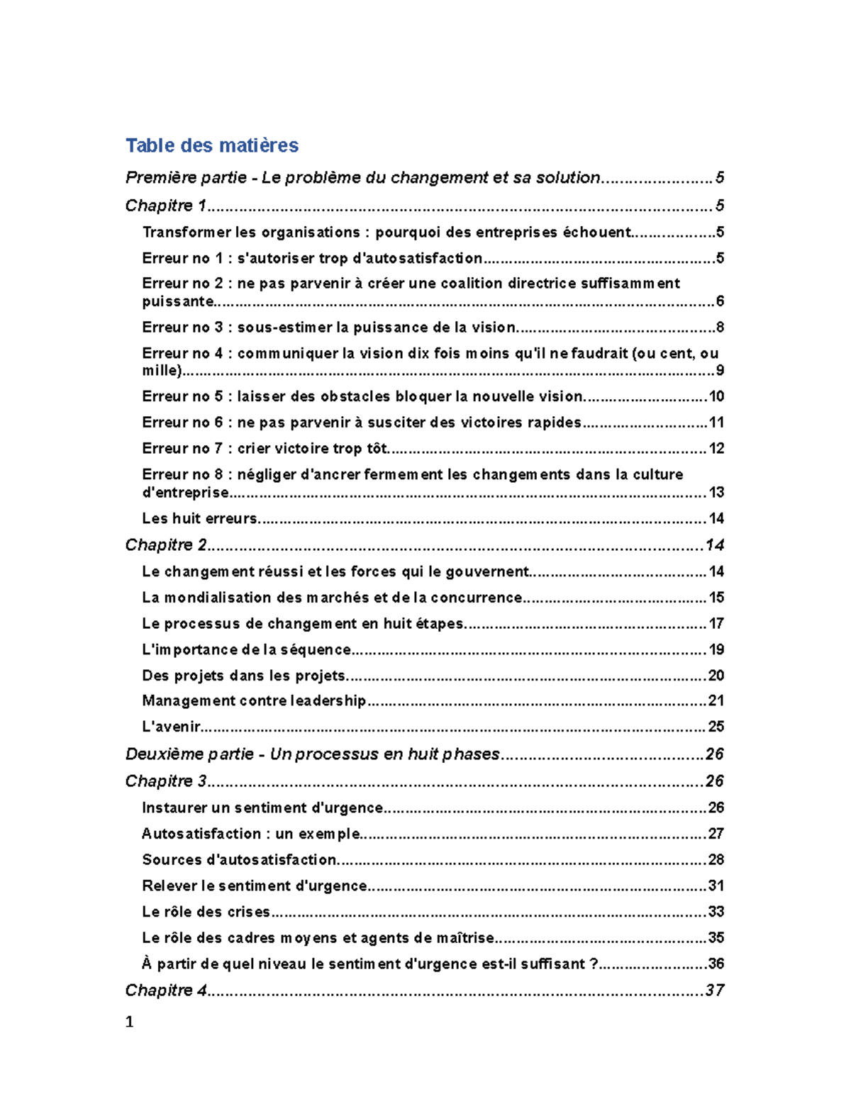 Livre John Kotter - Conduire Le Changement - Table Des Matières ...