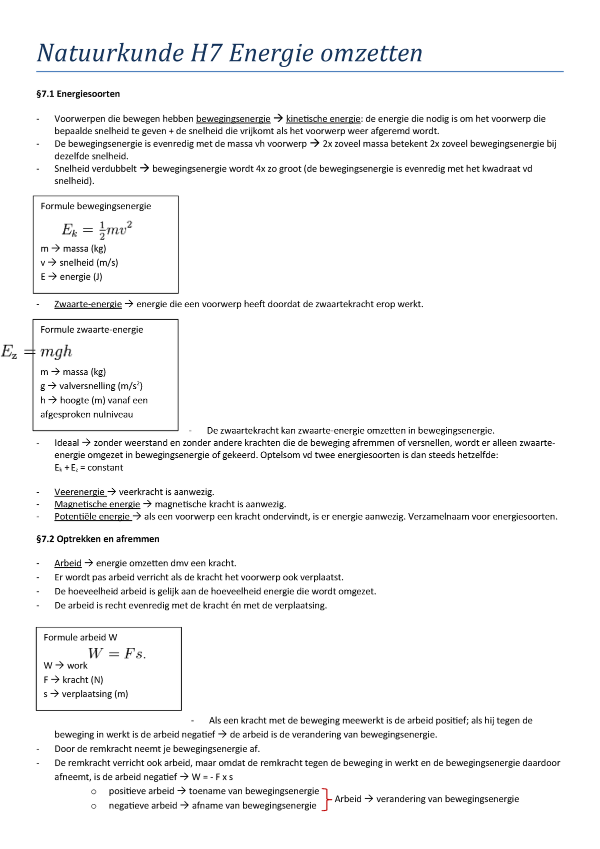 Natuurkunde Energie Omzetten Studeersnel
