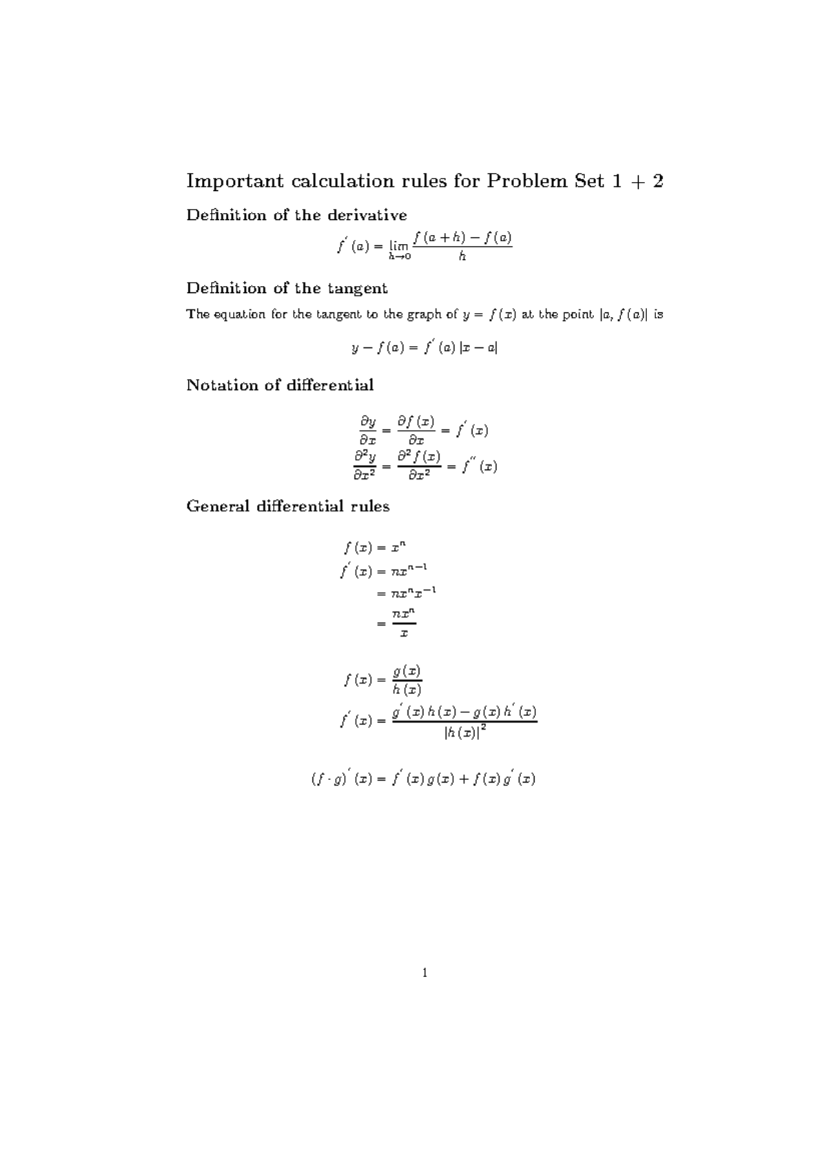 Important calculation rules for Problem Set 1 2 . .·xn √ x=x 0. 5 √ x