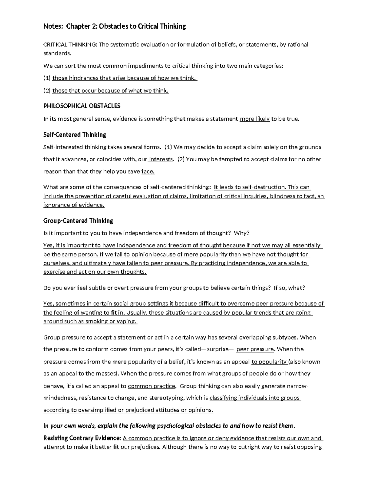Notes Chapter 2 002690351 - Notes: Chapter 2: Obstacles to Critical ...