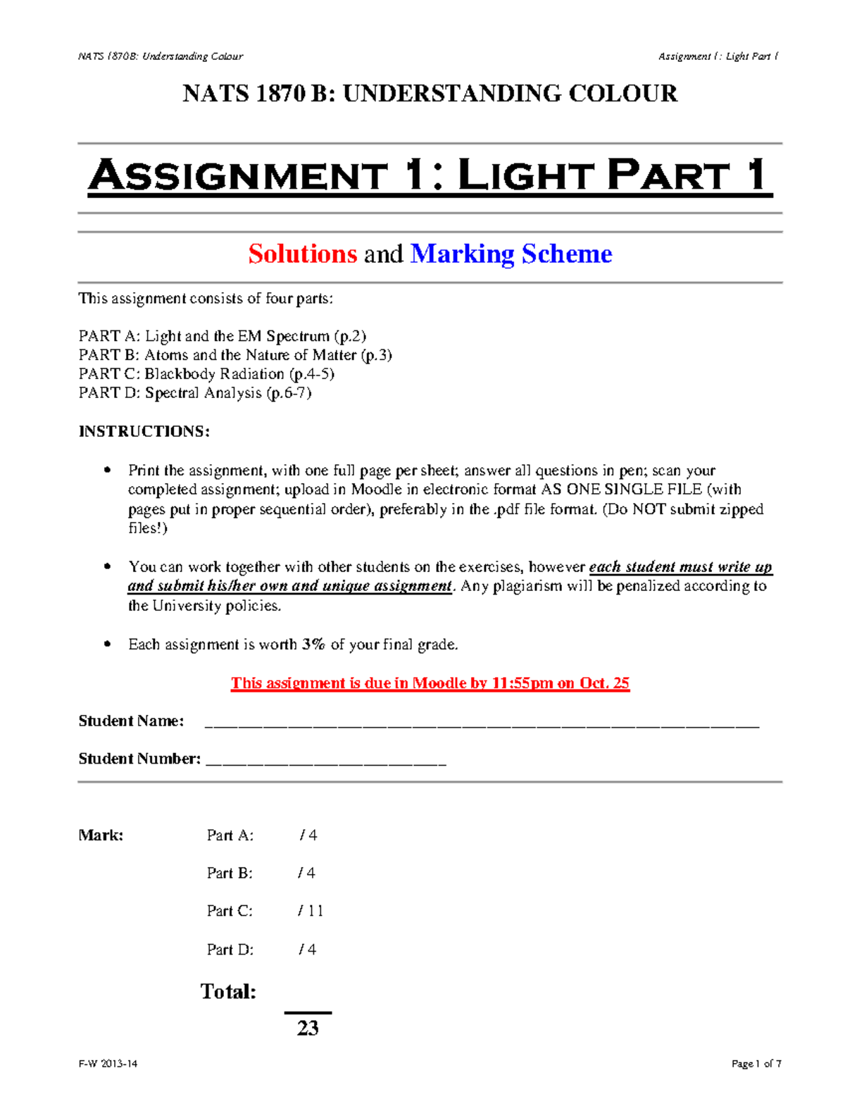 Seminar Assignments - Questions And Answers - Assignment 1: Light Part ...