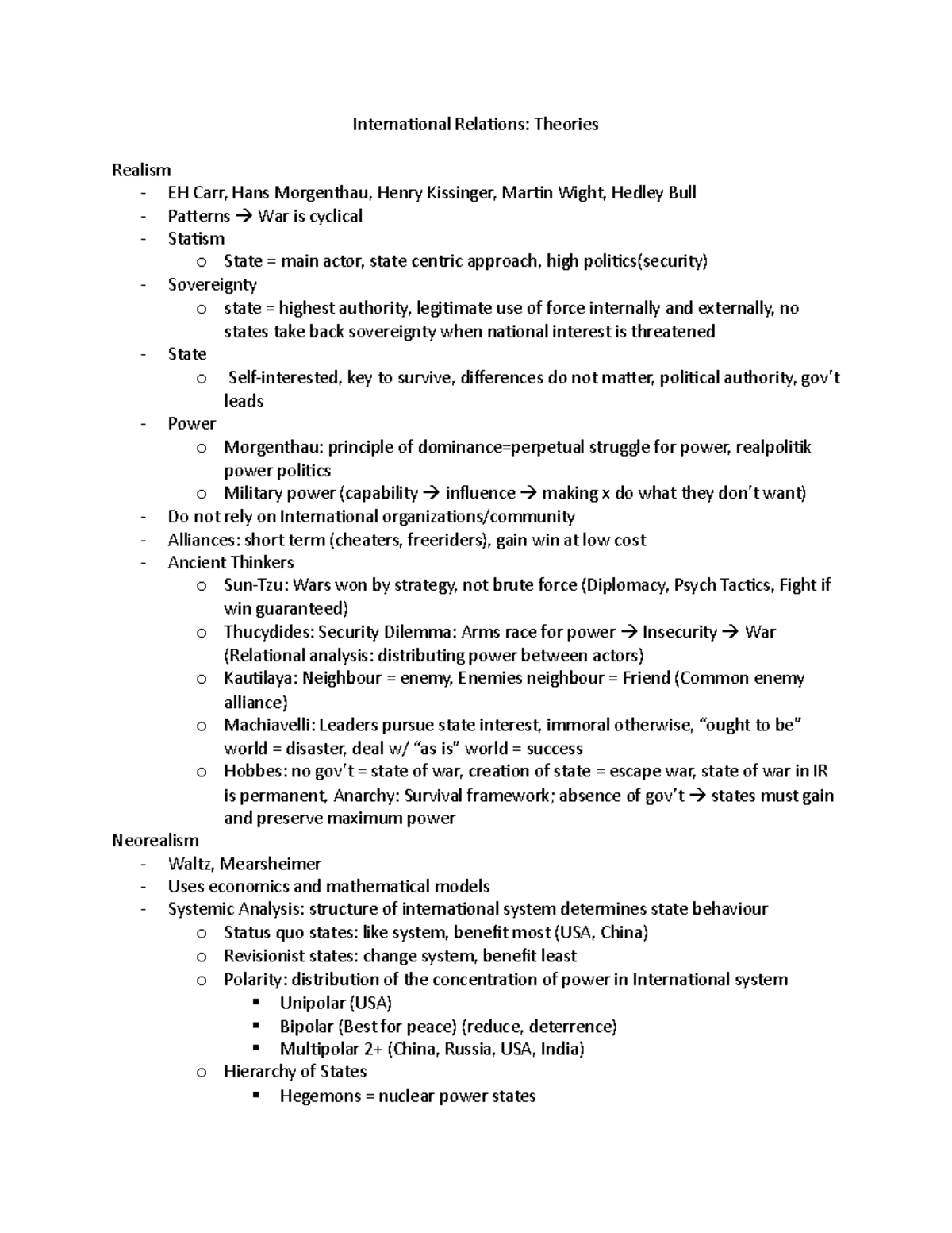International Relations Final Notes - International Relations: Theories ...