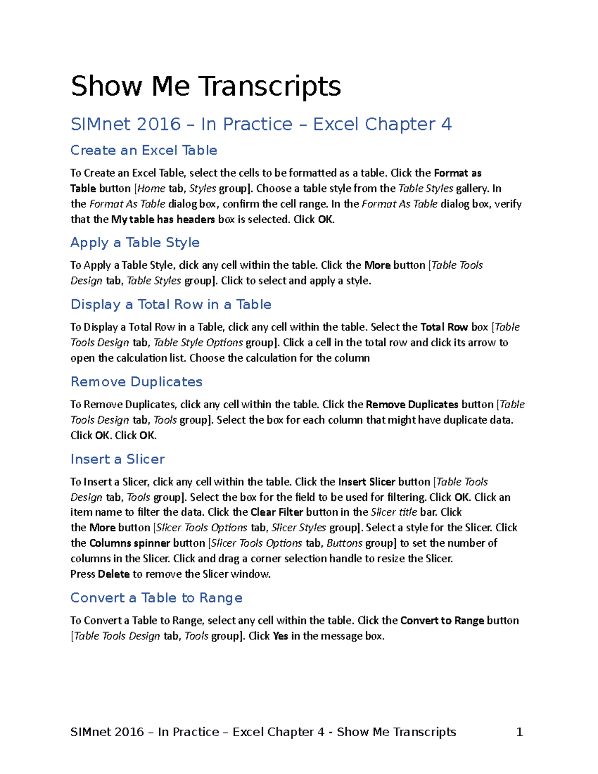 SM Transcripts In Practice Excel Chapter 04 - Show Me Transcripts ...