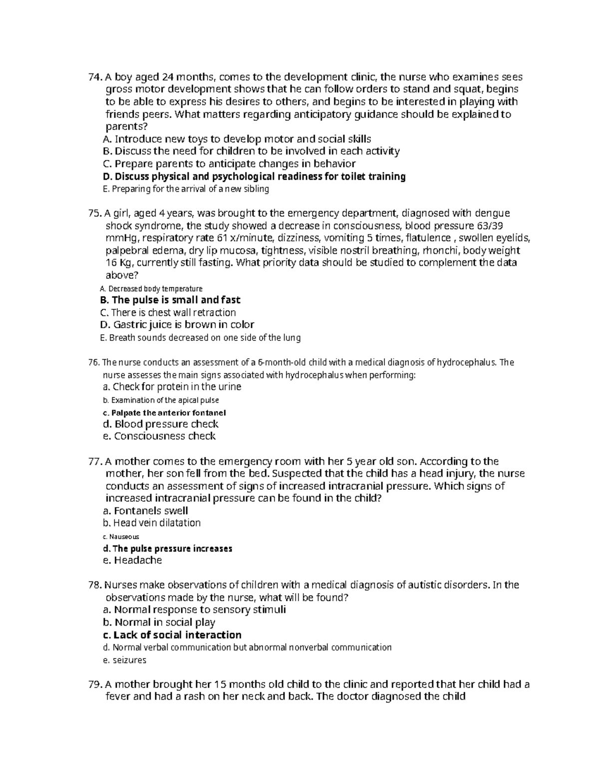 Materials of CTE - Nursing (18) - 74. A boy aged 24 months, comes to ...