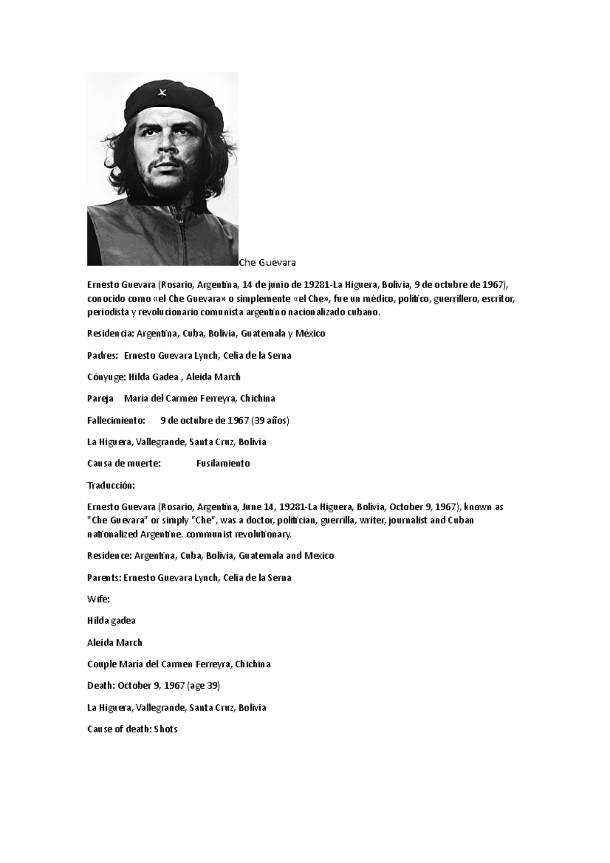 Che gevara - Lecture notes 1 - Che Guevara Ernesto Guevara (Rosario ...